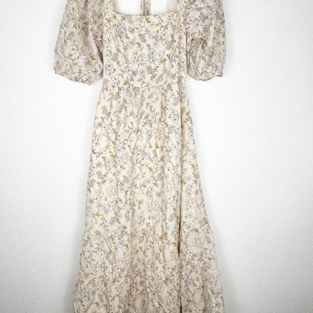 Dress Forum Cream Puff Sleeve Sundress Open Back Bow Maxi Floral Whimsy